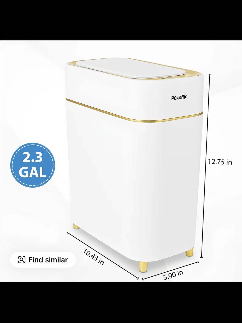 Pukomc Automatic Motion Sensor Trash Can 2.3 Gallon White Gold Touchless New
